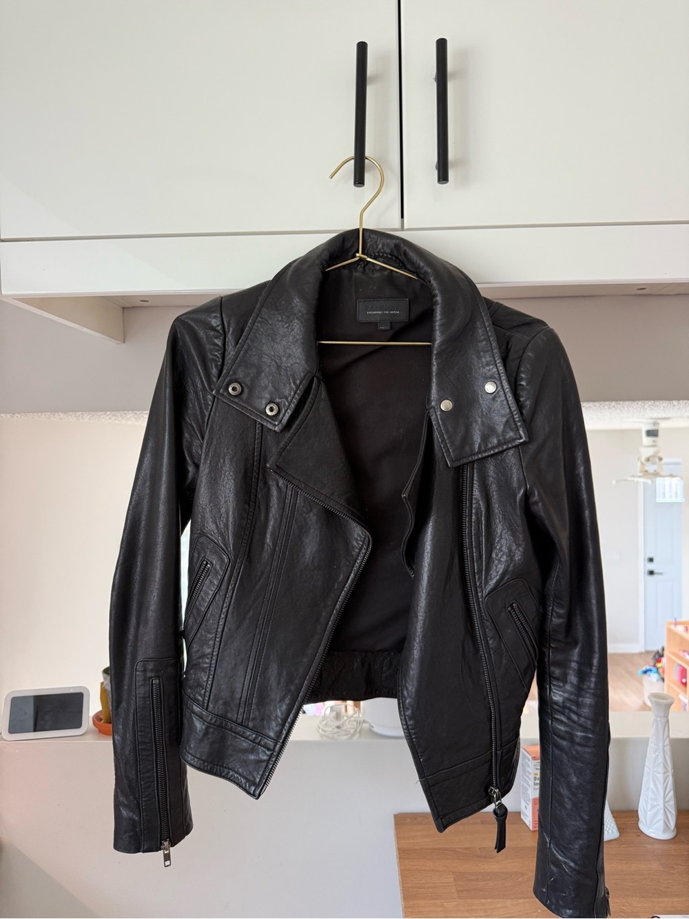 Mackage Black Leather Moto Jacket with Snap Lapels